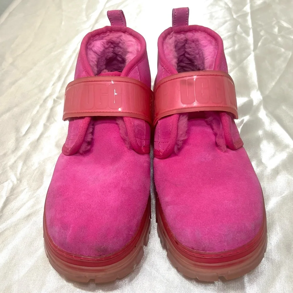 UGG Neumel Clear Chukka Boot Hot Pink Suede Wool Shearling Lined Size 8 - Picture 10 of 16
